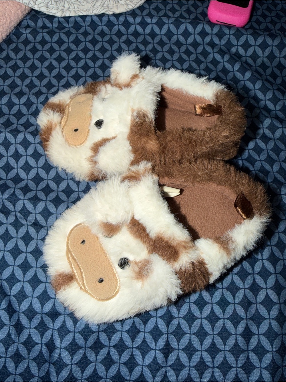 Old Navy Brown and Cream Plush Animal Kids Slippers